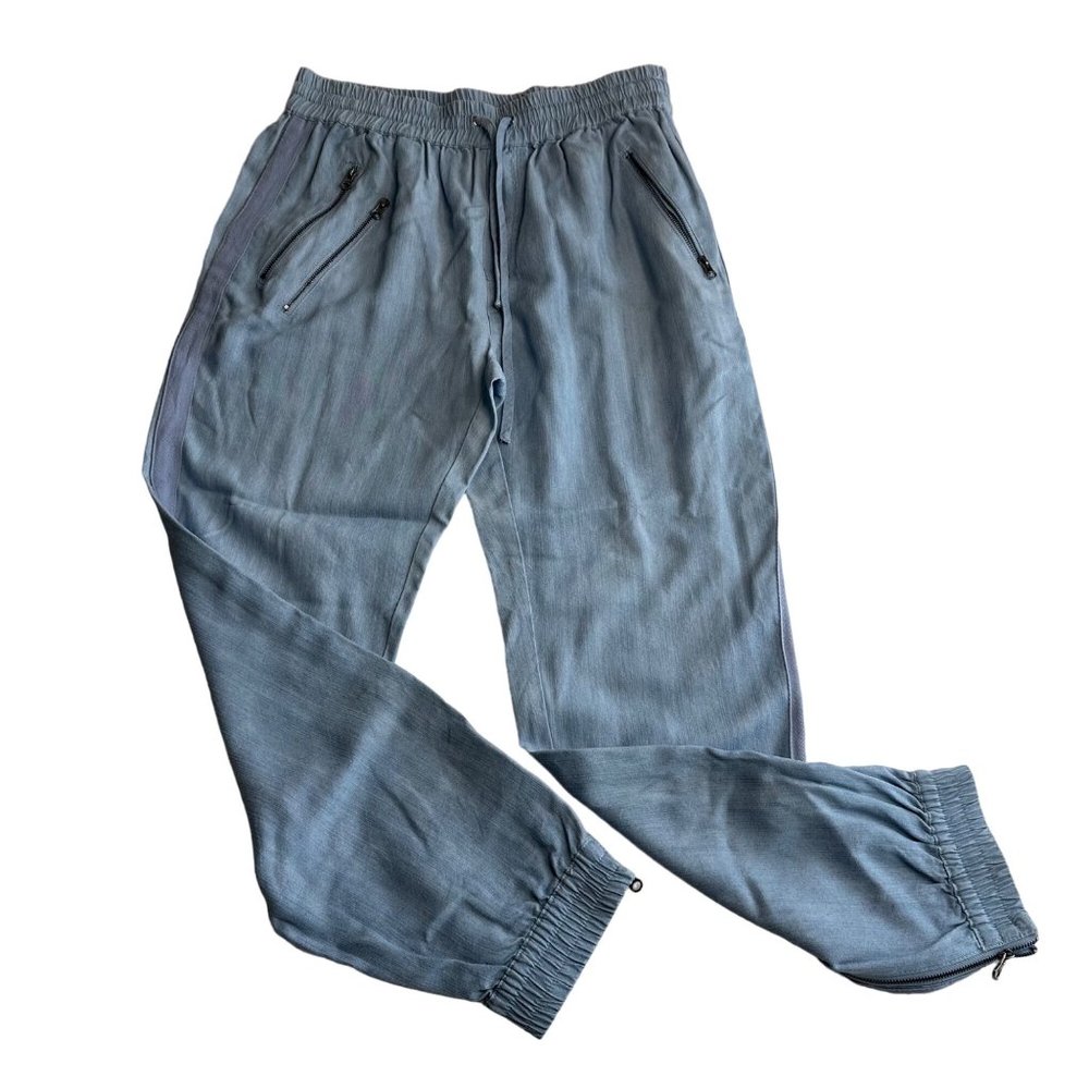 Fate Cotton Chambray Pants Women’s Size M Light blue drawstring zipper pockets